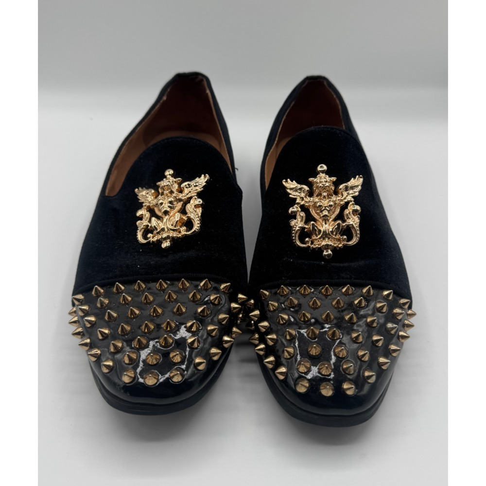 Meijiana Mens Velvet Loafers Dress Shoes with Metal Embellishments Size 10